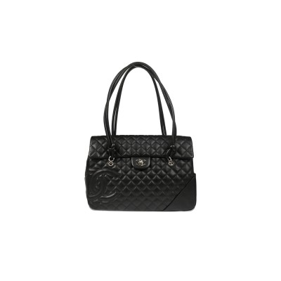 CHANEL CALFSKIN QUILTED LARGE CAMBON FLAP BLACK (33*24*11cm)